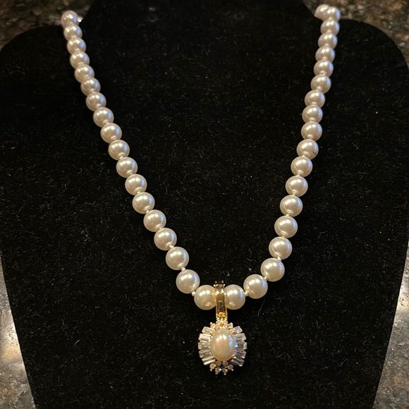 Faux Pearl Necklace Enhancer baguettes gold tone - Picture 1 of 4